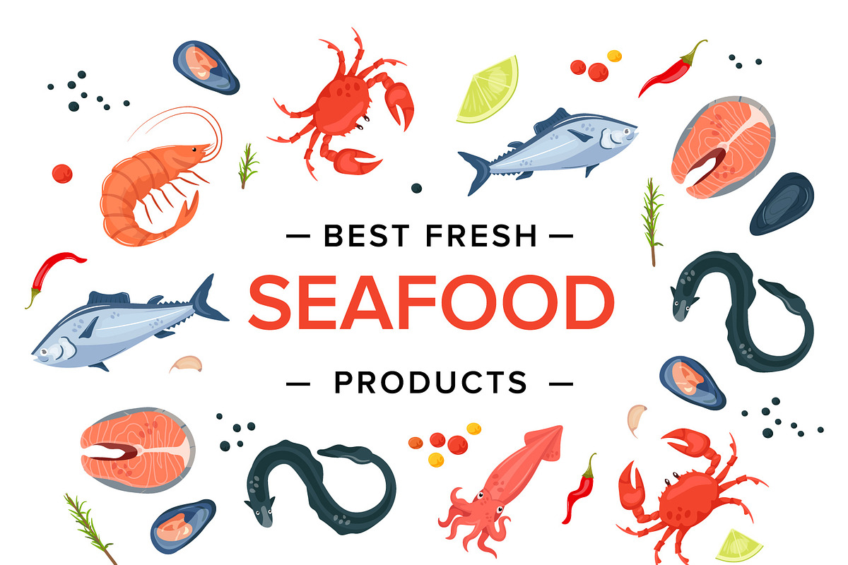 Seafood products set in Objects - product preview 8