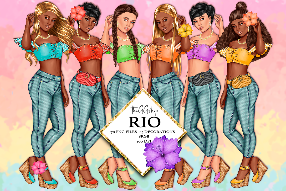 Summer Girls Clipart in Illustrations - product preview 8