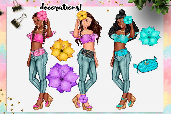 Summer Girls Clipart in Illustrations - product preview 6