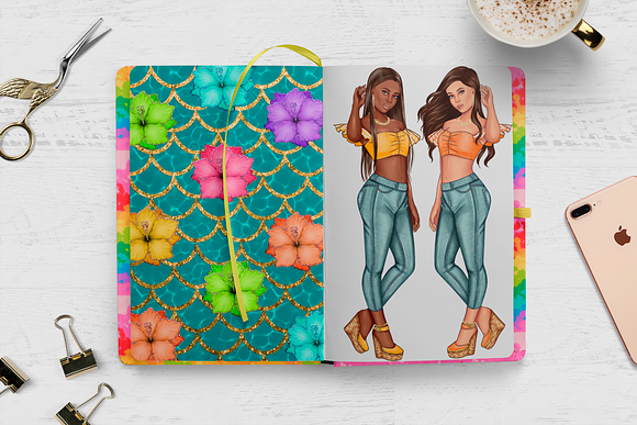 Summer Girls Clipart in Illustrations - product preview 10