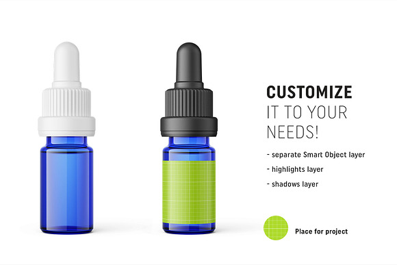 Blue dropper bottle mockup 5ml in Product Mockups - product preview 1