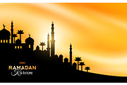 Arabian city silhouette at sunset