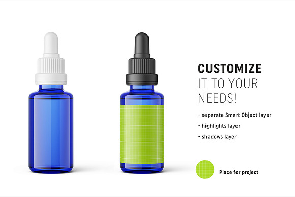 Blue dropper bottle mockup 30ml in Product Mockups - product preview 1