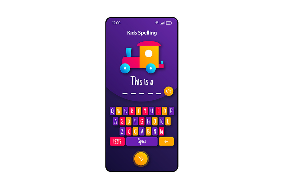 Kids spelling smartphone interface in Mobile & Web Mockups - product preview 8