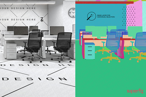 Office Mockup Floor&Wall SM111 in Product Mockups - product preview 2
