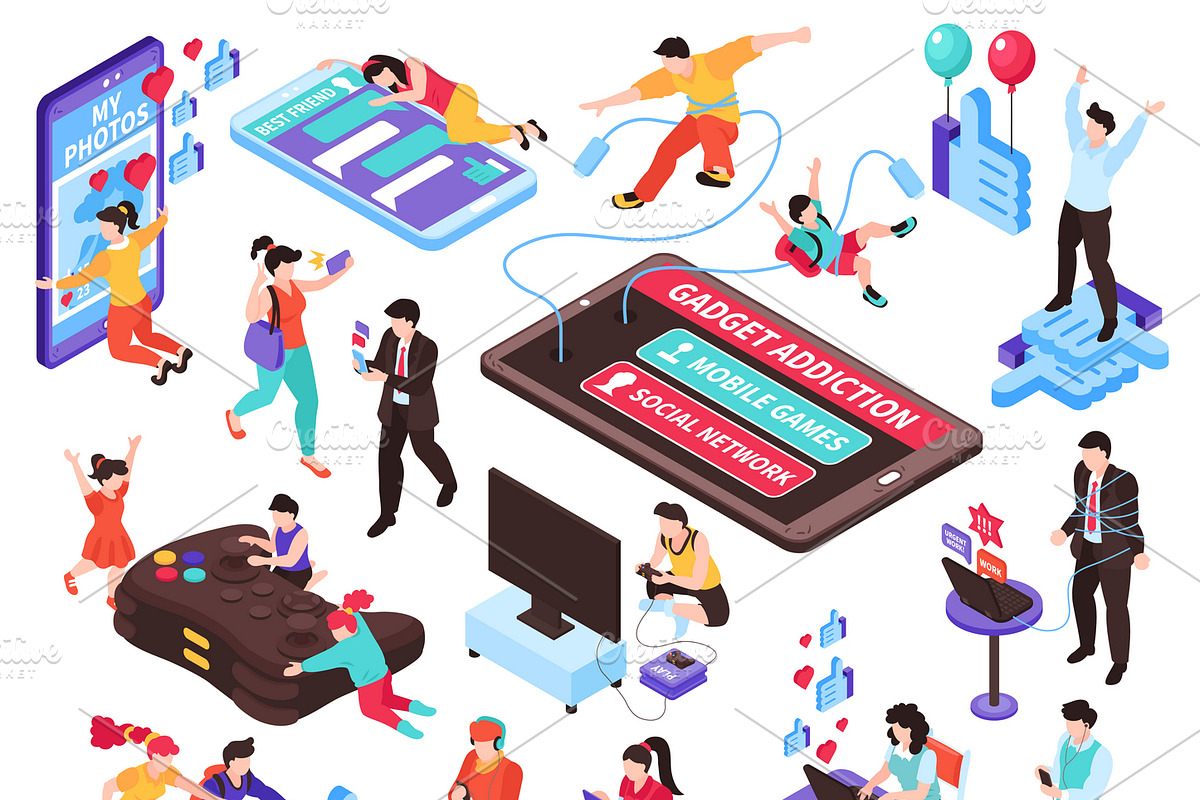 Gadget addiction isometric set in Icons - product preview 8