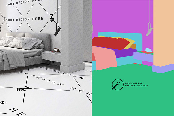 Bedroom Mockup Floor&Wall SM112 in Product Mockups - product preview 2