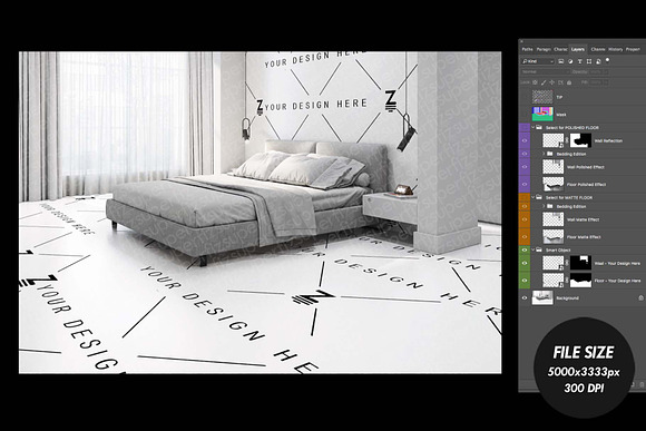 Bedroom Mockup Floor&Wall SM112 in Product Mockups - product preview 3