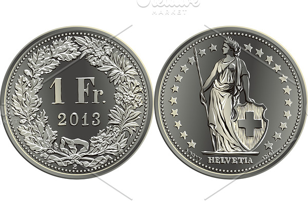 Swiss money 1 franc silver coin