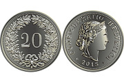 Swiss money 20 centimes silver coin
