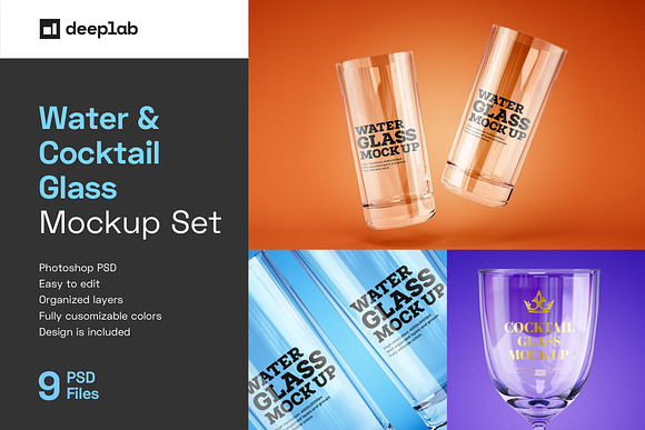 Water and Cocktail Glass Mockup Set in Product Mockups - product preview 9