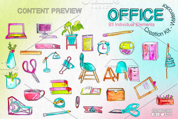 Office Creation kit watercolor in Illustrations - product preview 1