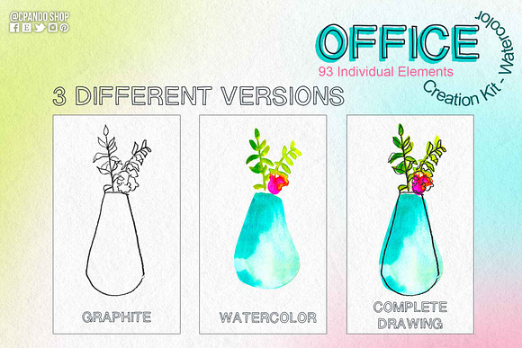Office Creation kit watercolor in Illustrations - product preview 2