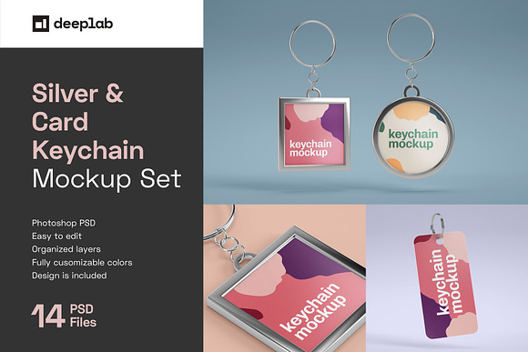 Silver & Card Keychain Mockup Set in Branding Mockups - product preview 14