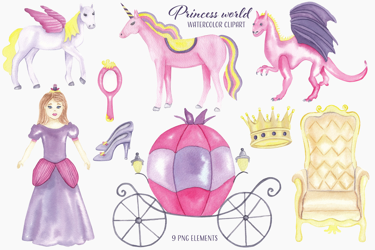 Princess world - watercolor set in Illustrations - product preview 8