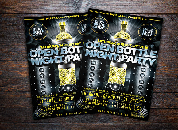 Open Bottle Night Party Flyer in Flyer Templates - product preview 1