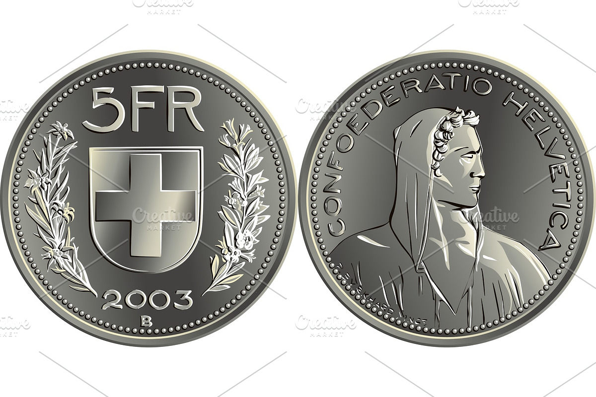Swiss money 5 Francs silver coin in Illustrations - product preview 8