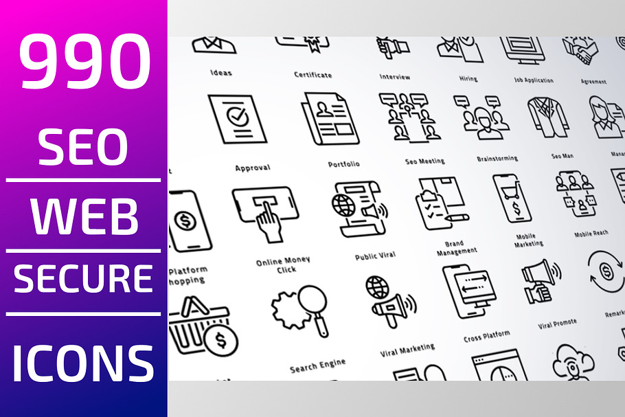 990 Seo - Web - Secure Line Icons in Icons - product preview 8