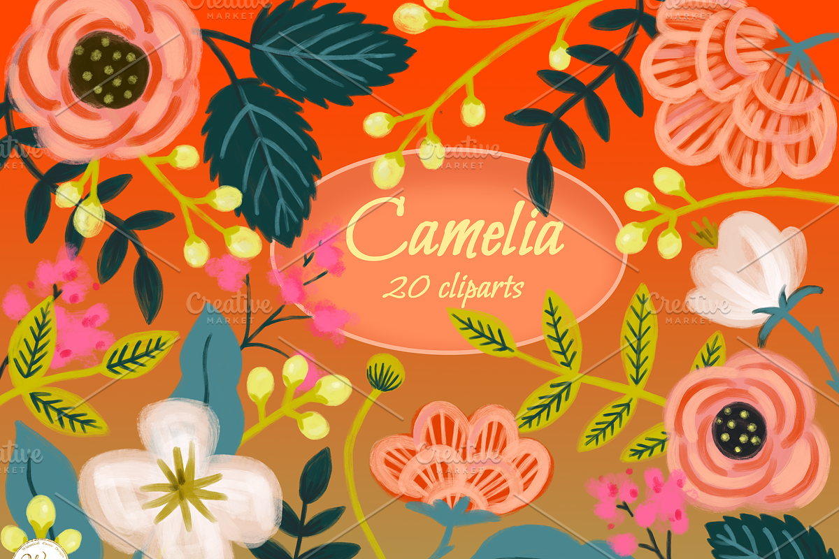 Camelia set 20 clipart in Illustrations - product preview 8
