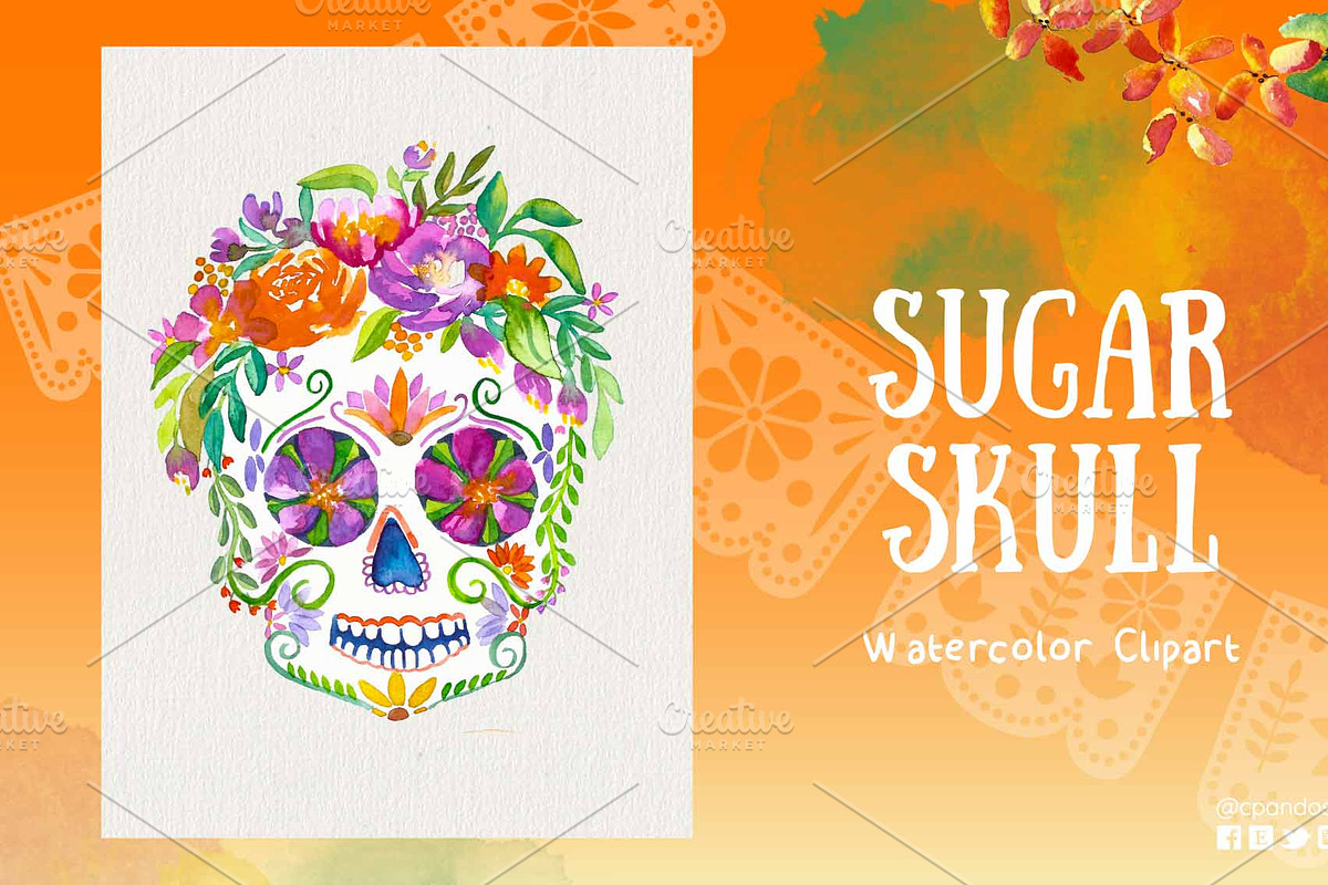 Sugar skull, day of the dead clipart in Illustrations - product preview 8