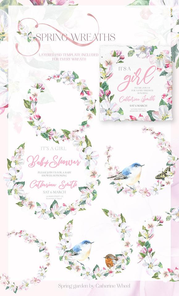 Spring Garden Floral Watercolor in Illustrations - product preview 2