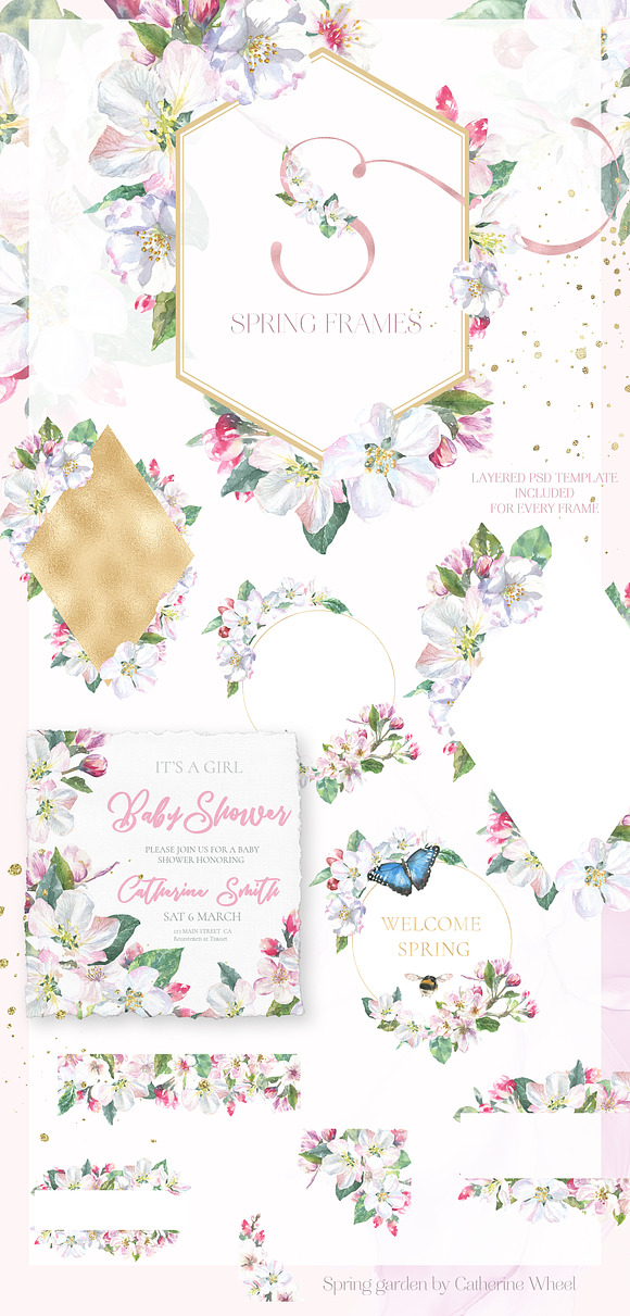 Spring Garden Floral Watercolor in Illustrations - product preview 6