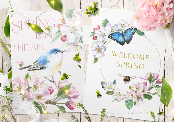 Spring Garden Floral Watercolor in Illustrations - product preview 10