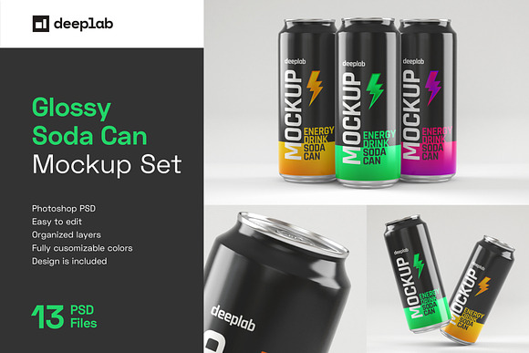 Glossy Soda Can Mockup Set in Product Mockups - product preview 13