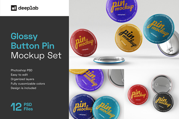 Glossy Button Pin Mockup Set in Branding Mockups - product preview 12