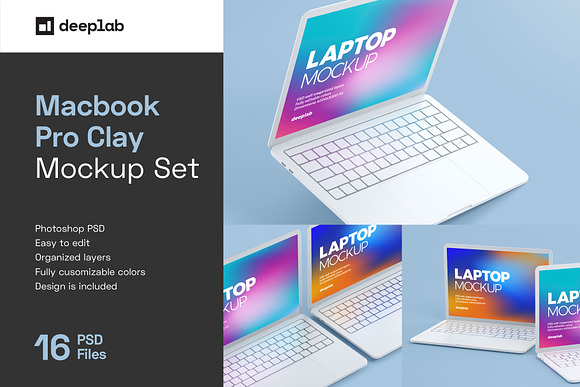 Macbook Pro Clay Mockup set in Mobile & Web Mockups - product preview 16