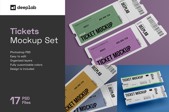 Tickets Mockup Set - 17 styles in Print Mockups - product preview 17