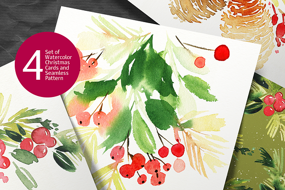 Set of watercolor Christmas cards in Postcard Templates - product preview 5