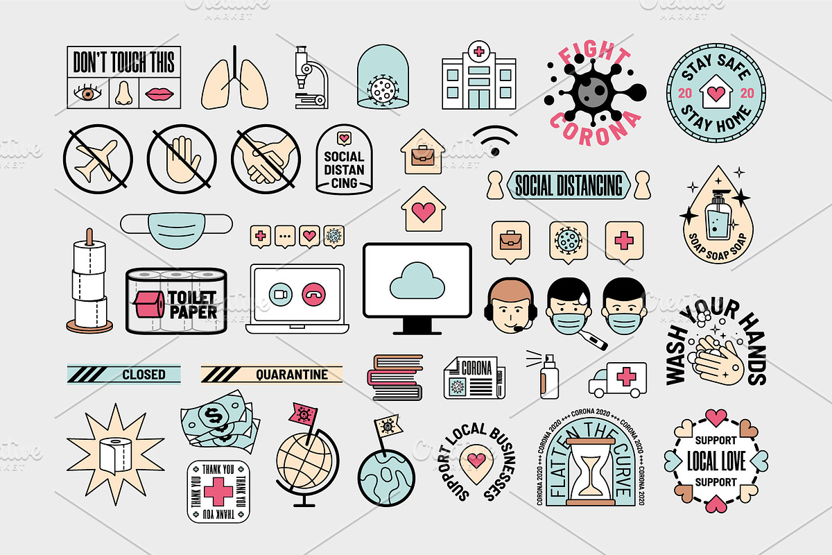 Corona Virus Vector Icons & Badges in Objects - product preview 8