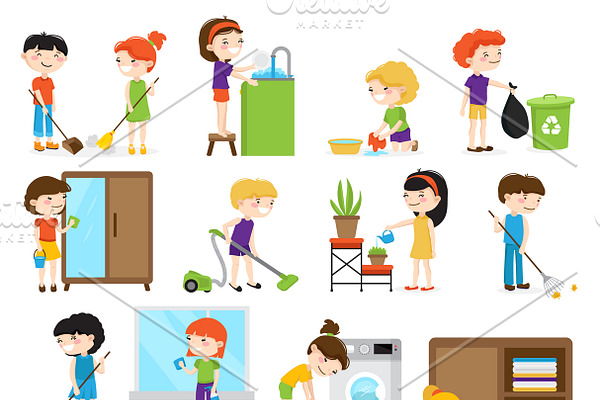 Kids-assistants cartoon icons set