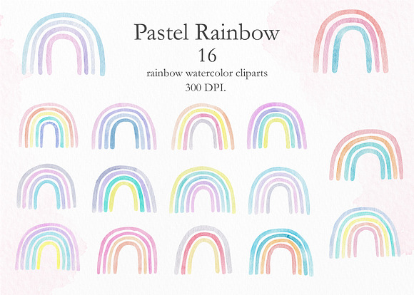 Watercolor Rainbow Pastel Collection in Illustrations - product preview 3