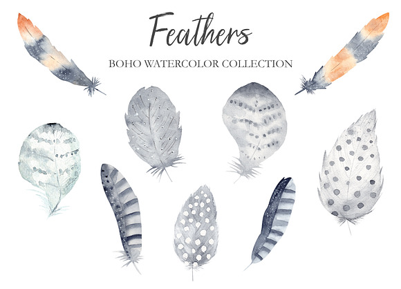 Watercolor Boho Feathers Collection in Illustrations - product preview 2