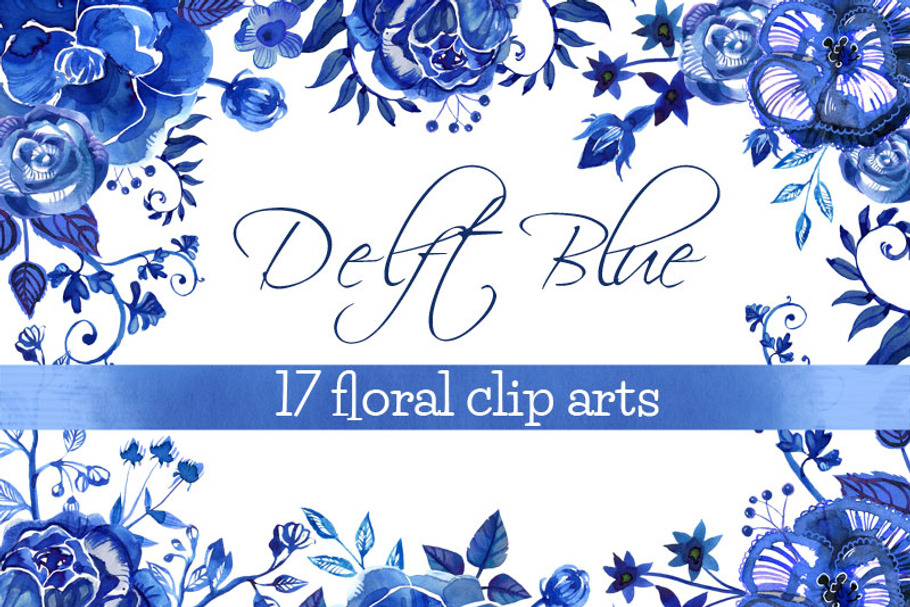 Blue Delft Flowers Clipart