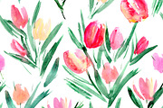 Watercolor tulips seamless pattern