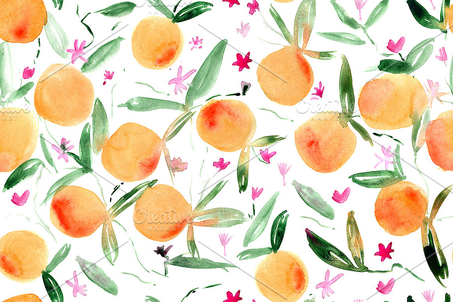 Watercolor tangerines seamless art in Patterns - product preview 8