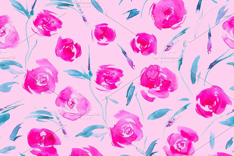 Watercolor roses seamless pattern in Patterns - product preview 8