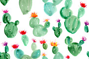 Watercolor cacti seamless pattern