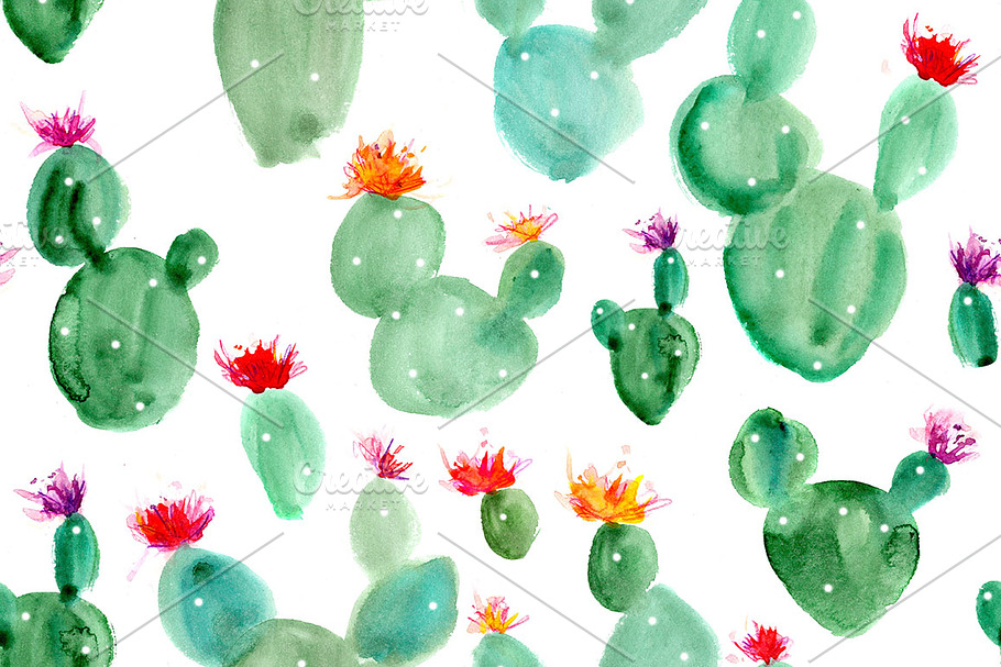 Watercolor cacti seamless pattern in Patterns - product preview 8