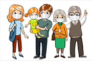 Family wearing protective masks