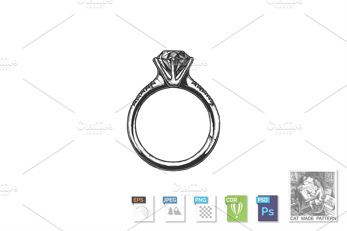 Ring with a big diamond in Illustrations - product preview 8