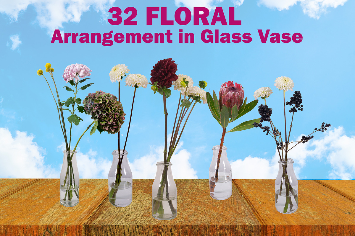 32 Floral Arrangement in Glass Vase in Objects - product preview 8