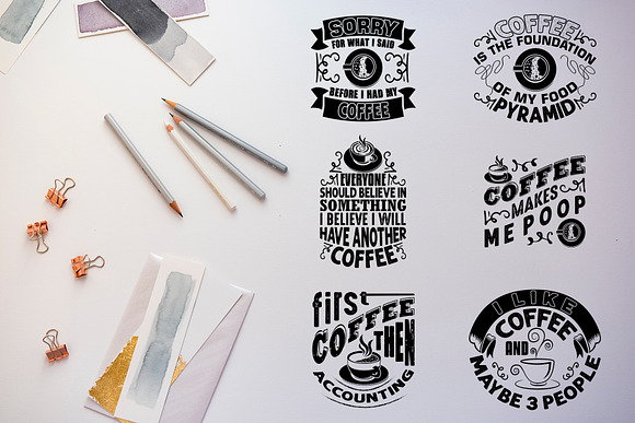 Coffee Quotes V8 Black for Cricut in Illustrations - product preview 4