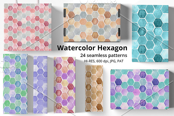 Hexagon Watercolor Seamless Patterns in Patterns - product preview 5