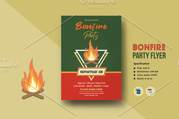 Bonfire Party Flyer Template V1219