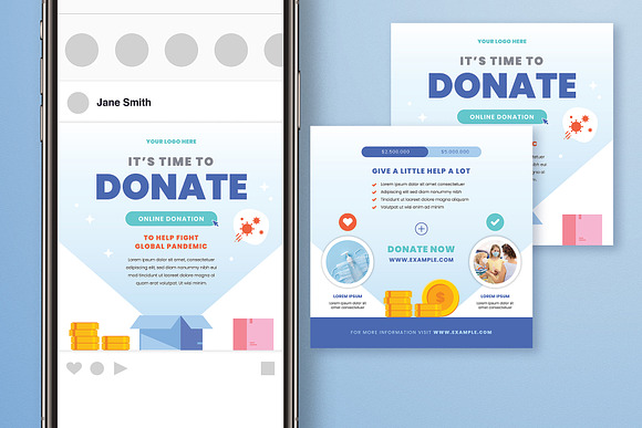 Online Donation Flyer + Social Media in Instagram Templates - product preview 1