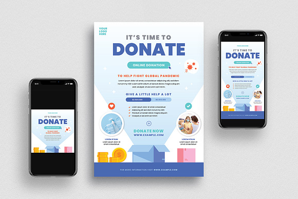 Online Donation Flyer + Social Media in Instagram Templates - product preview 3